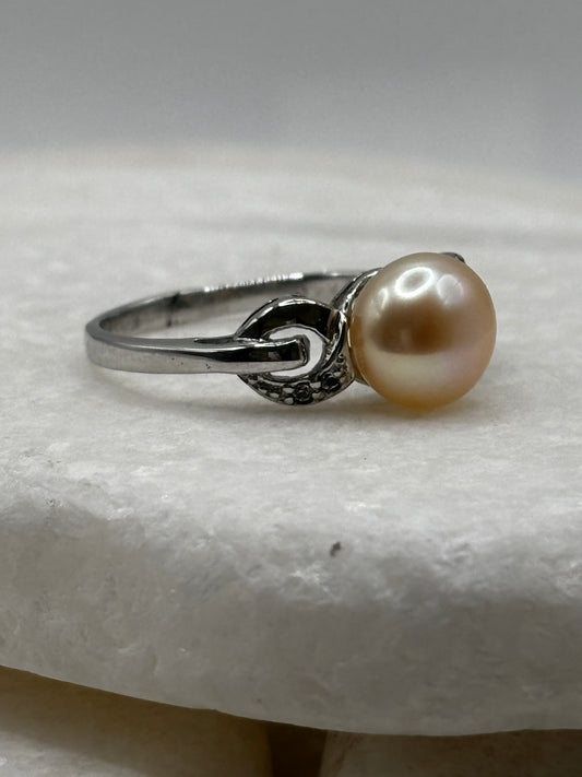 925 Sterling Silver Peach Pearl Ring – Size V
