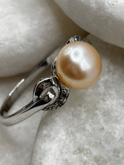 925 Sterling Silver Peach Pearl Ring – Size V