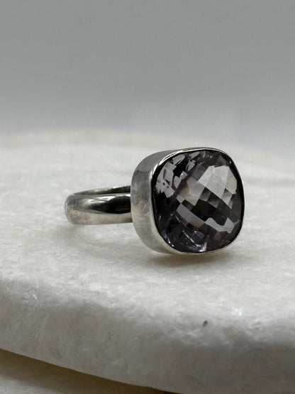 925 Sterling Silver Faceted Rose de France Statement Ring - Size V