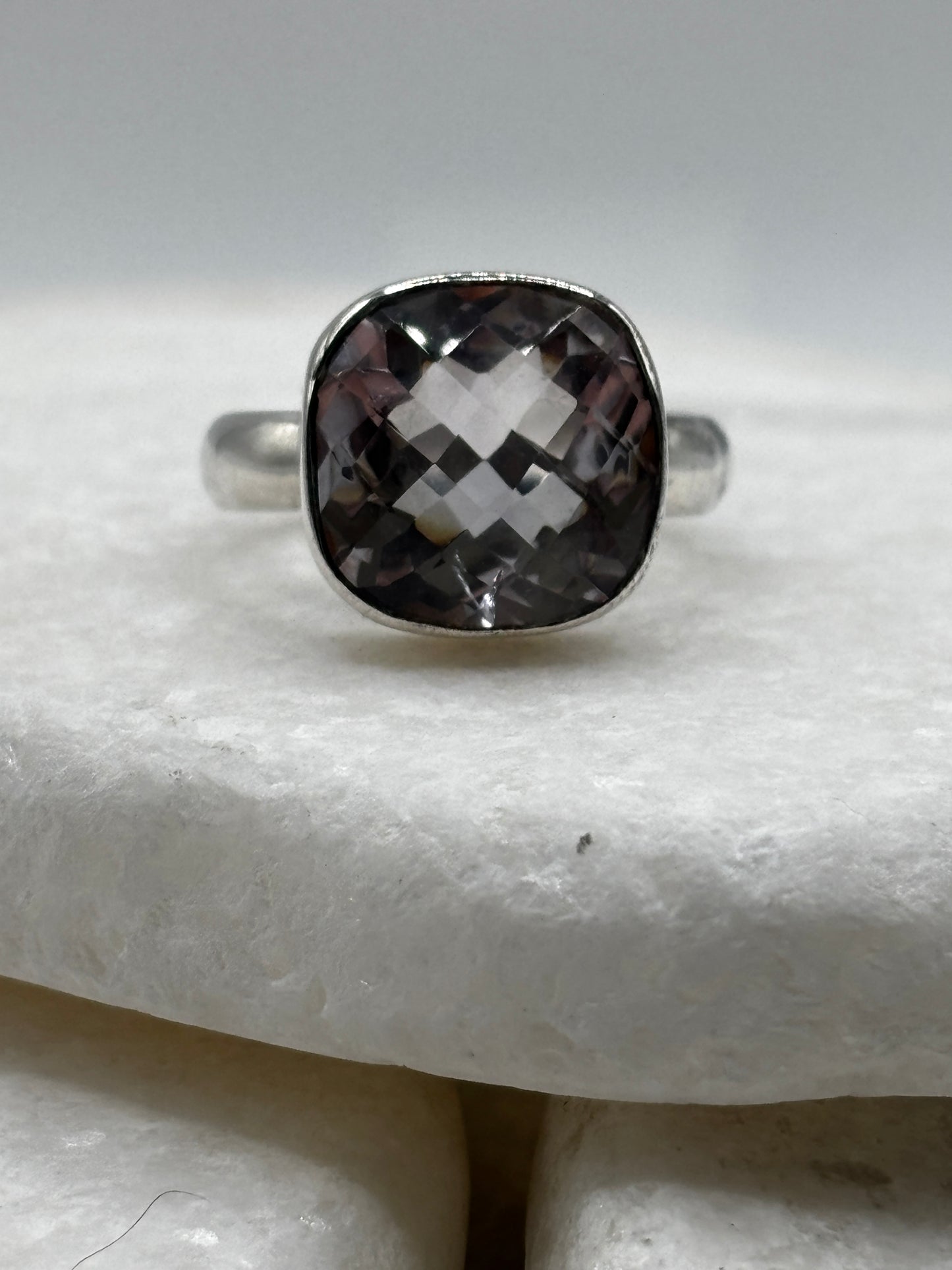 925 Sterling Silver Faceted Rose de France Statement Ring - Size V
