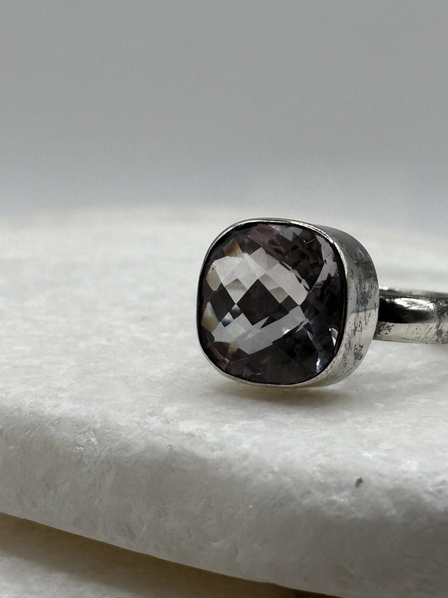 925 Sterling Silver Faceted Rose de France Statement Ring - Size V