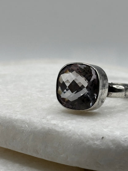 925 Sterling Silver Faceted Rose de France Statement Ring - Size V