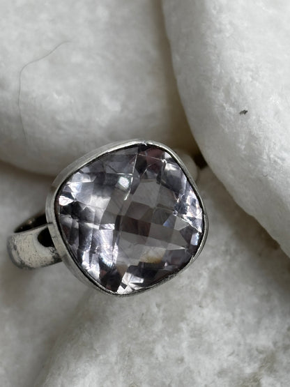 925 Sterling Silver Faceted Rose de France Statement Ring - Size V