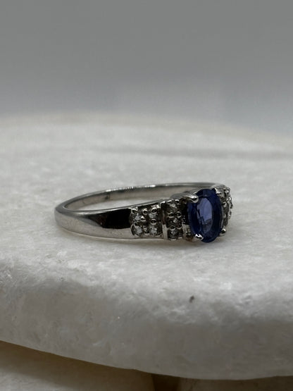 925 Sterling Silver Fluorite and Topaz Trilogy Style Ring - Size V