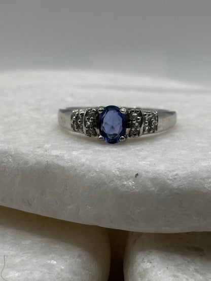 925 Sterling Silver Fluorite and Topaz Trilogy Style Ring - Size V