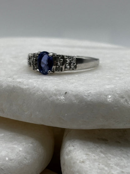 925 Sterling Silver Fluorite and Topaz Trilogy Style Ring - Size V