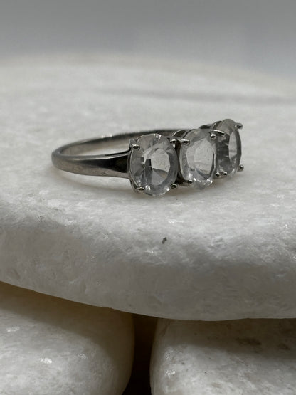 925 Sterling Silver Beryl Goshenite Trilogy Ring - Size U