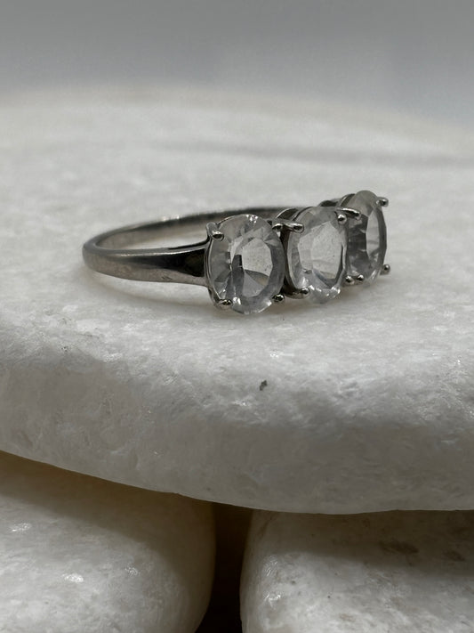 925 Sterling Silver Beryl Goshenite Trilogy Ring - Size U