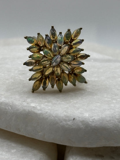 925 Sterling Silver Gilded Opal Cluster Ring - Size Z