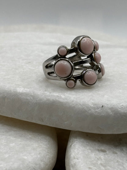 925 Sterling Silver Pink Queen Conch Shell Bubble Ring - Size J/K