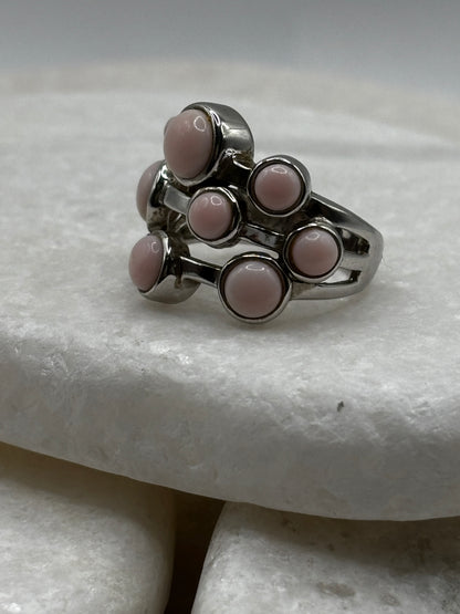 925 Sterling Silver Pink Queen Conch Shell Bubble Ring - Size J/K