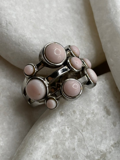 925 Sterling Silver Pink Queen Conch Shell Bubble Ring - Size J/K