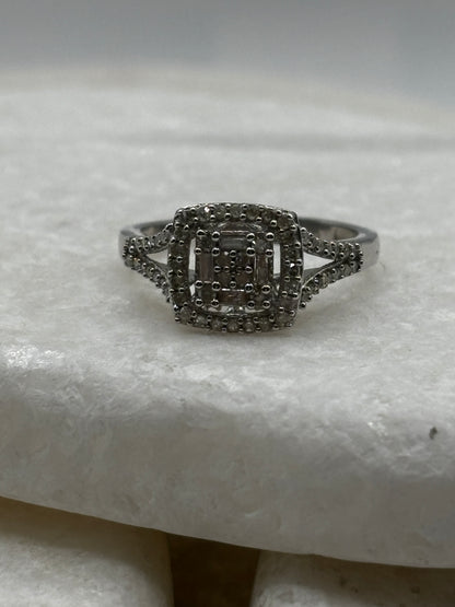925 Sterling Silver Genuine Diamond Cluster Ring - Size M