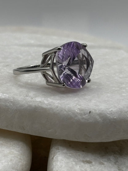 925 Sterling Silver Amethyst Fantasy Cut Cocktail Ring - Size M