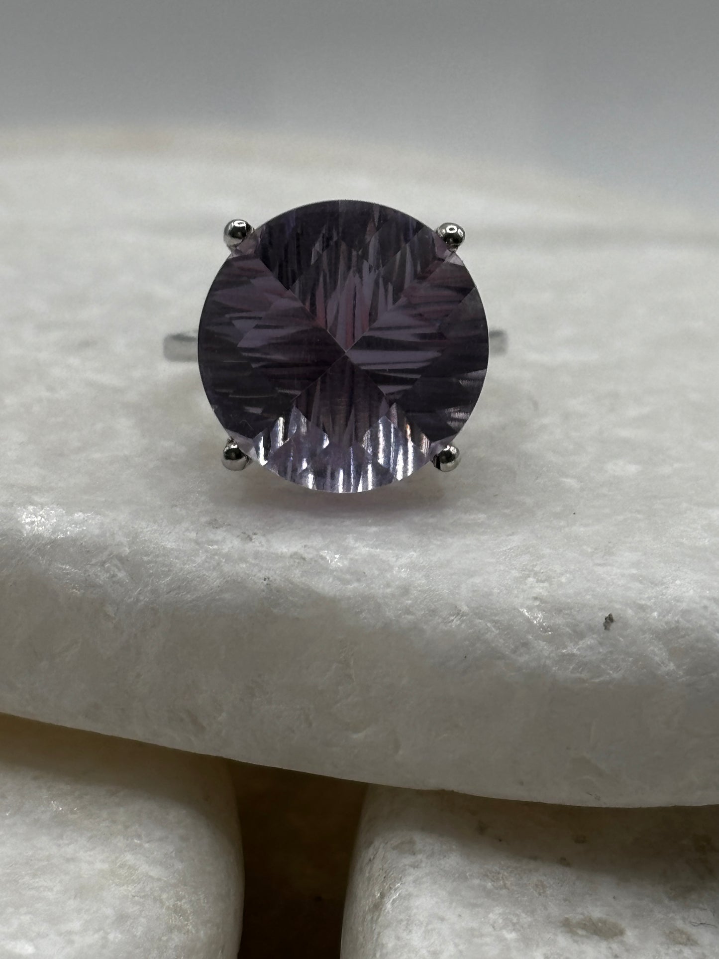 925 Sterling Silver Amethyst Fantasy Cut Cocktail Ring - Size M