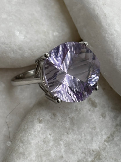925 Sterling Silver Amethyst Fantasy Cut Cocktail Ring - Size M