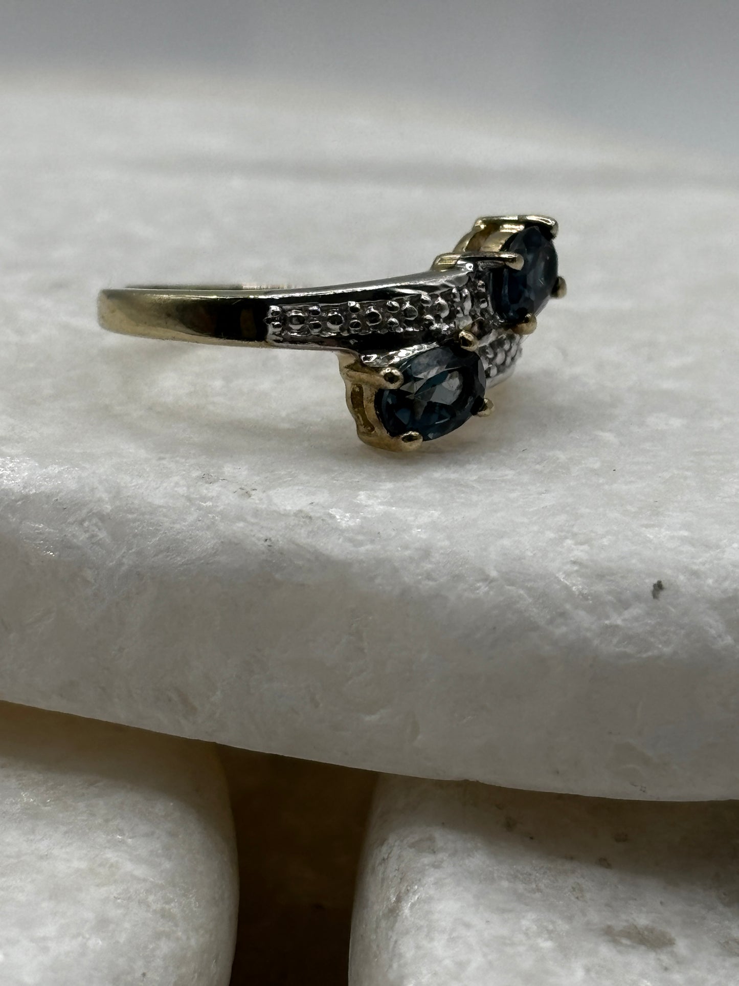 925 Sterling Silver London Blue Topaz Gilded Crossover Ring - Size M