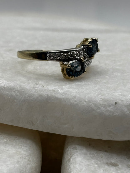 925 Sterling Silver London Blue Topaz Gilded Crossover Ring - Size M