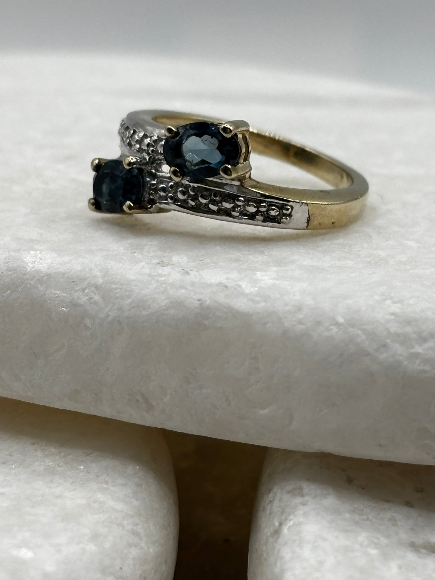 925 Sterling Silver London Blue Topaz Gilded Crossover Ring - Size M