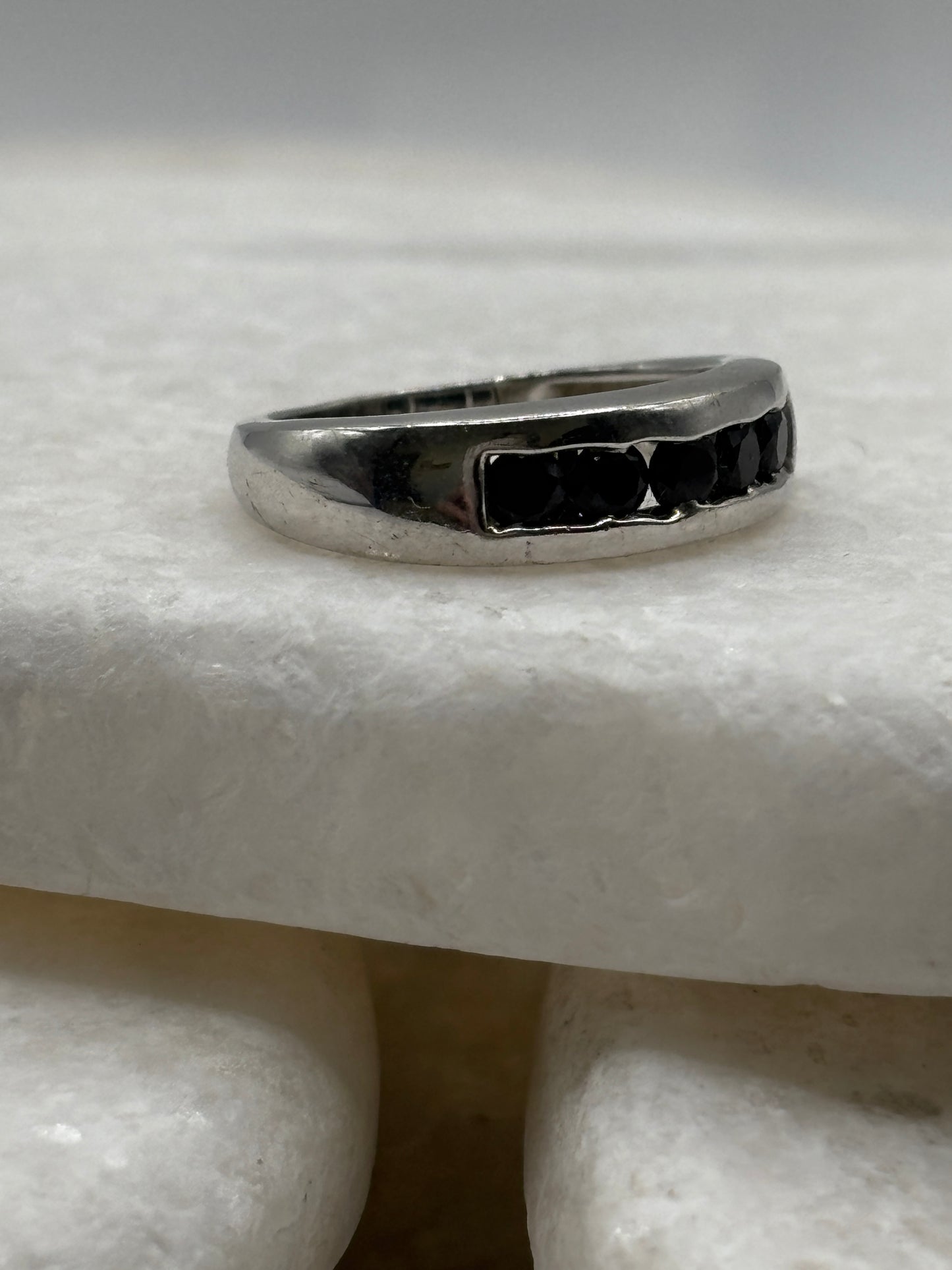 925 Sterling Silver Channel Set Black Spinel Half Eternity Ring