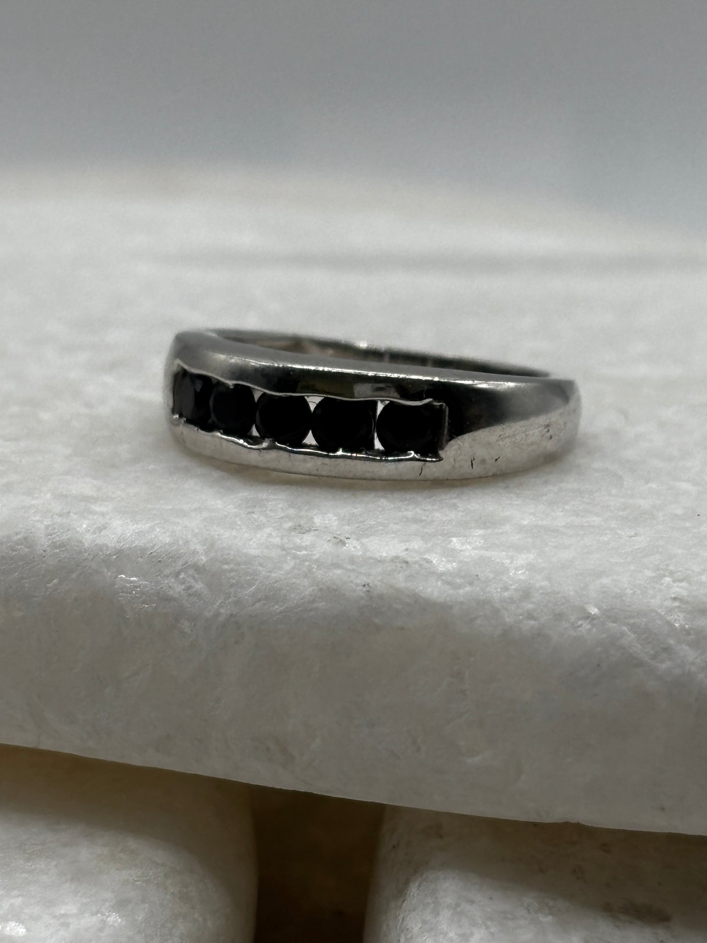 925 Sterling Silver Channel Set Black Spinel Half Eternity Ring