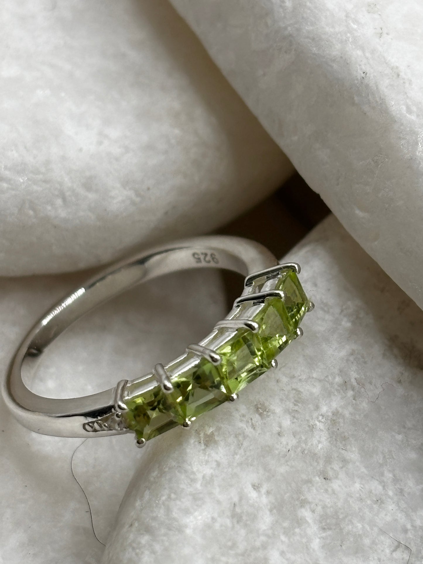 925 Sterling Silver Peridot Half Eternity Ring - Size M