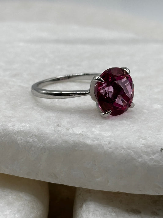 925 Sterling Silver Pink Topaz Solitaire Ring - Size M