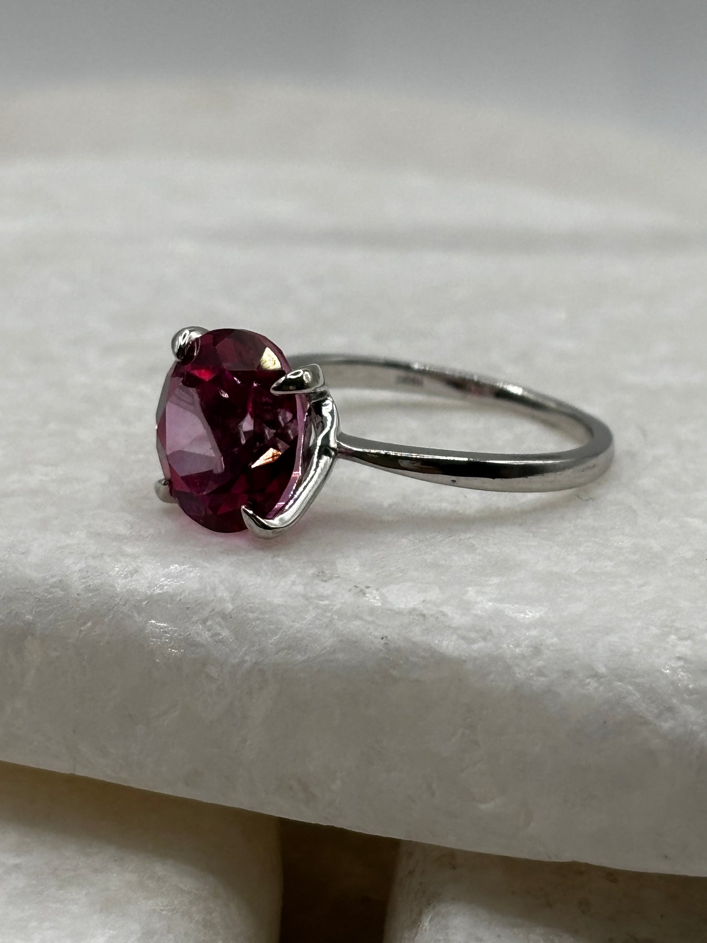 925 Sterling Silver Pink Topaz Solitaire Ring - Size M