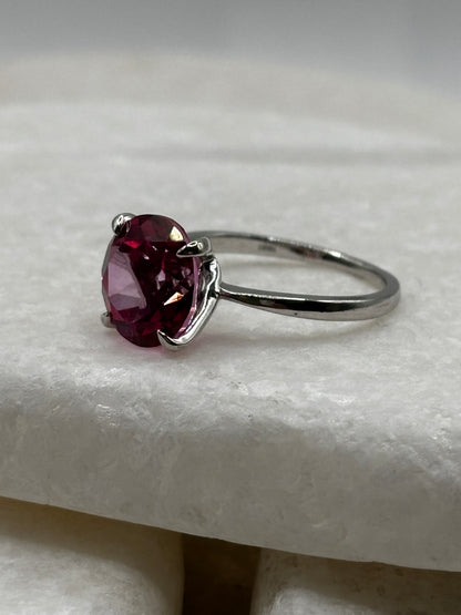 925 Sterling Silver Pink Topaz Solitaire Ring - Size M
