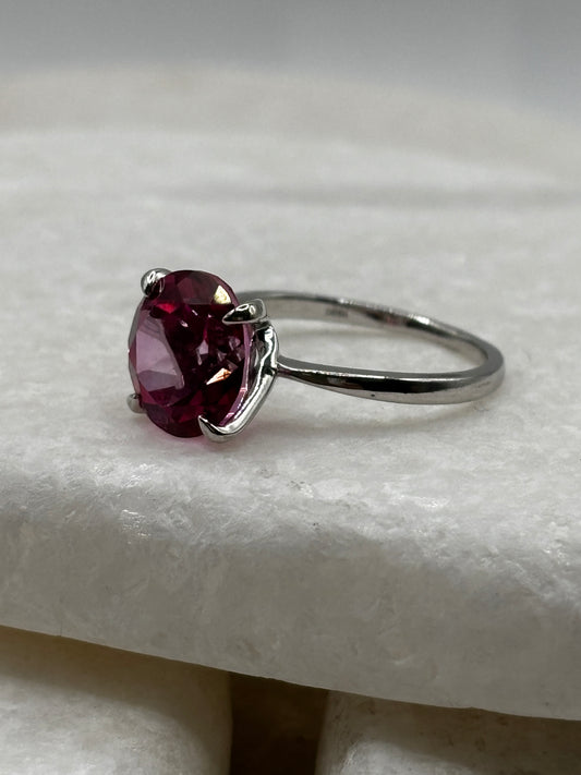 925 Sterling Silver Pink Topaz Solitaire Ring - Size M