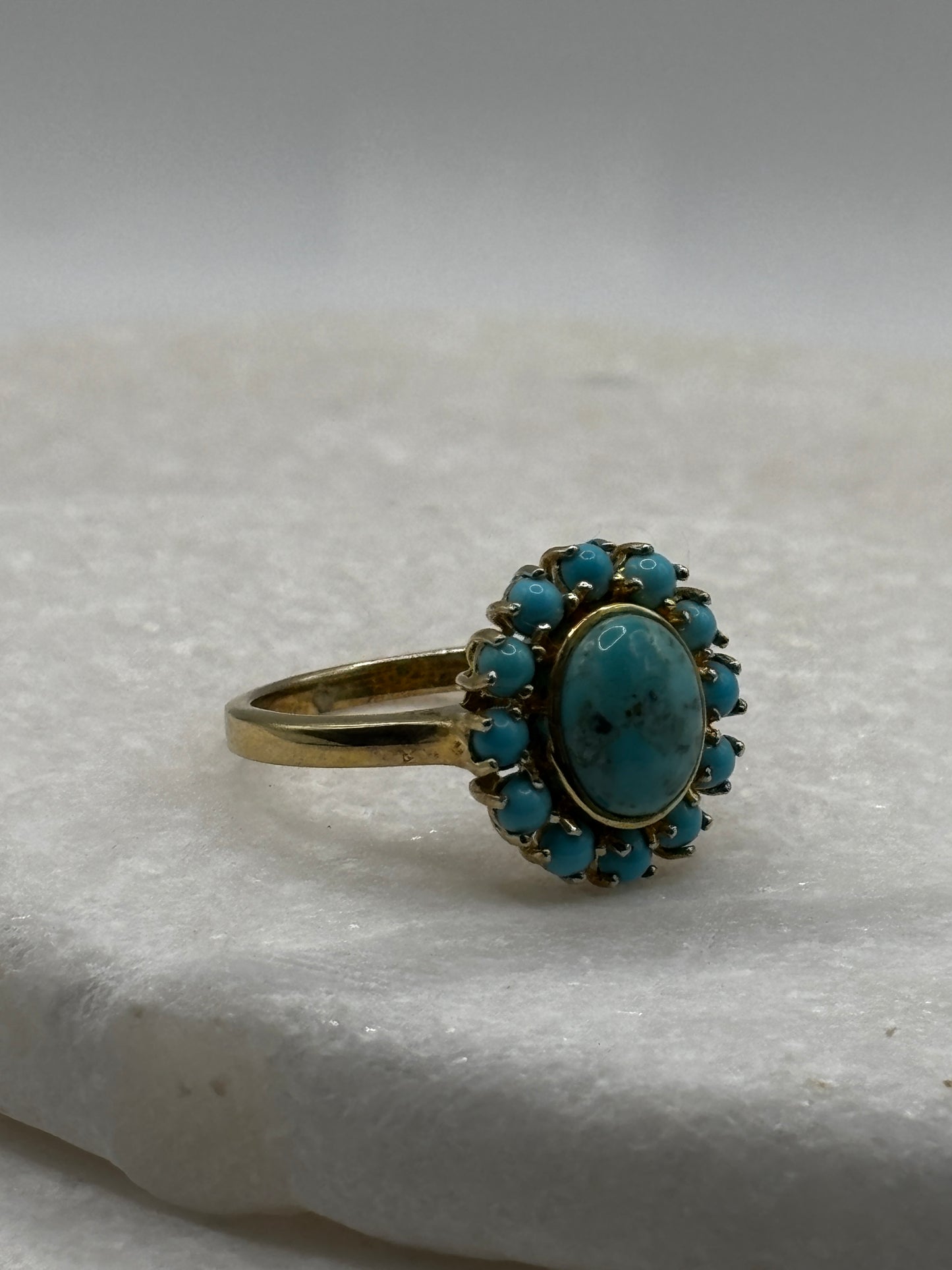 925 Sterling Silver Gilded Turquoise Ring - Size W