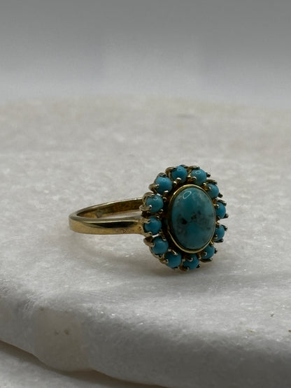 925 Sterling Silver Gilded Turquoise Ring - Size W