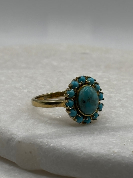 925 Sterling Silver Gilded Turquoise Ring - Size W