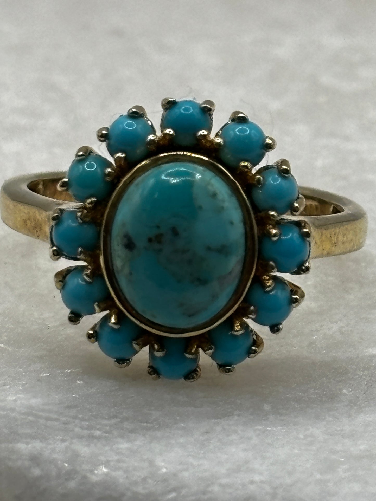 925 Sterling Silver Gilded Turquoise Ring - Size W