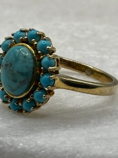 925 Sterling Silver Gilded Turquoise Ring - Size W