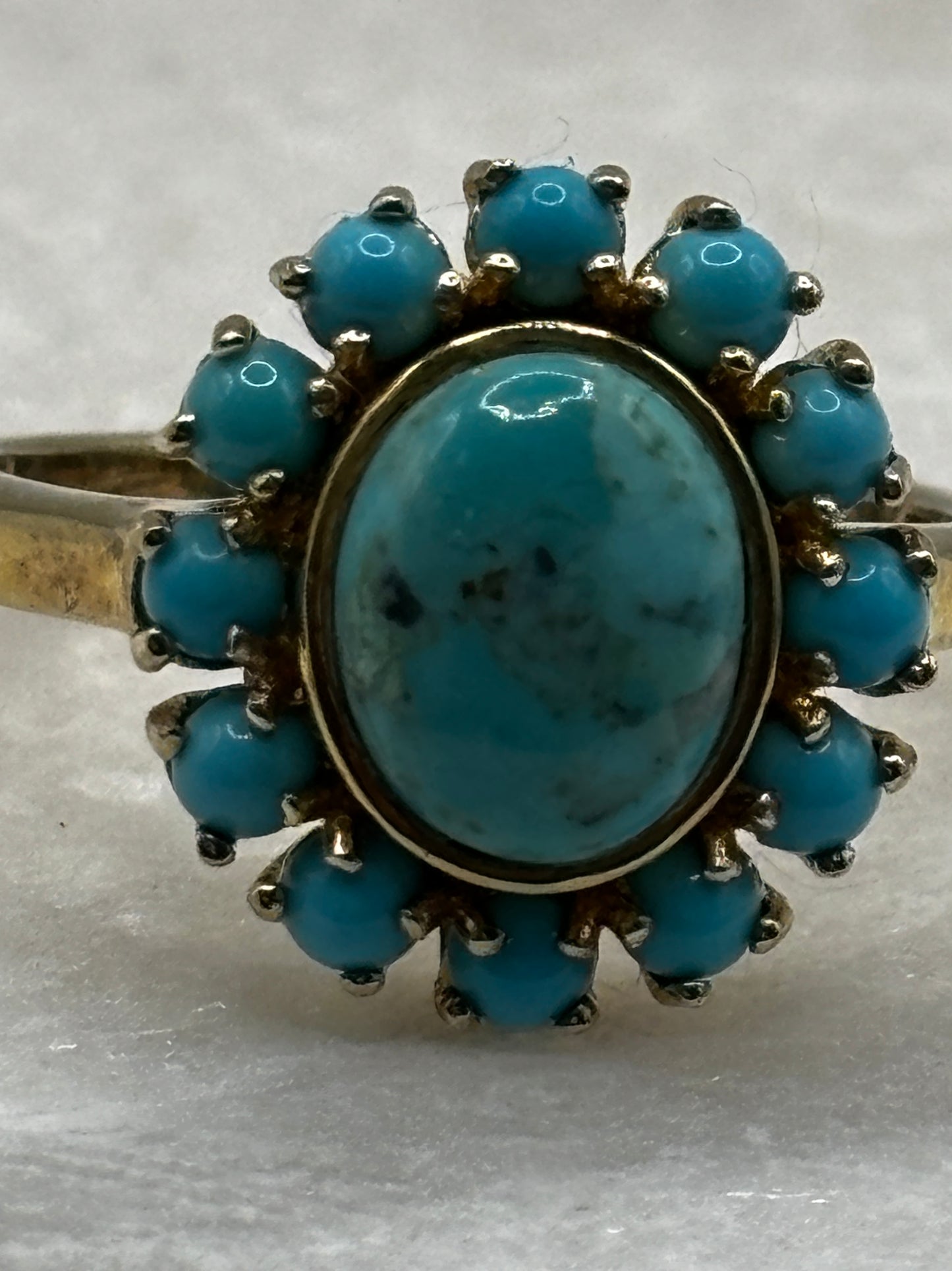 925 Sterling Silver Gilded Turquoise Ring - Size W