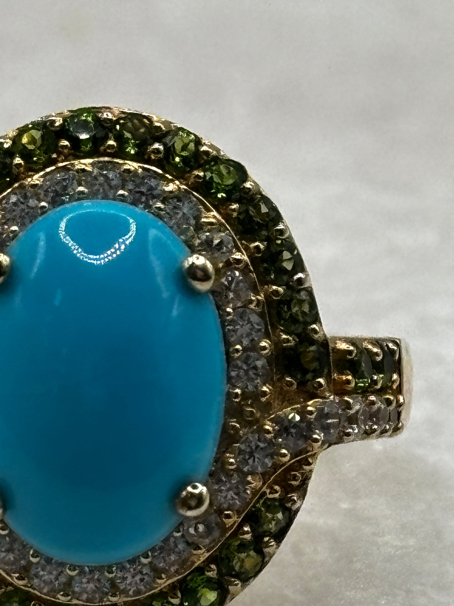 925 Sterling Silver Gilded Sleeping Beauty Double Halo Ring with Chrome Diopside and White Zircon - Size W