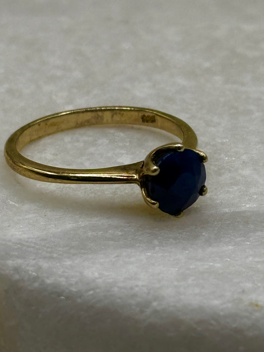 925 Sterling Silver Gilded Blue Sapphire Solitaire Ring - Size S
