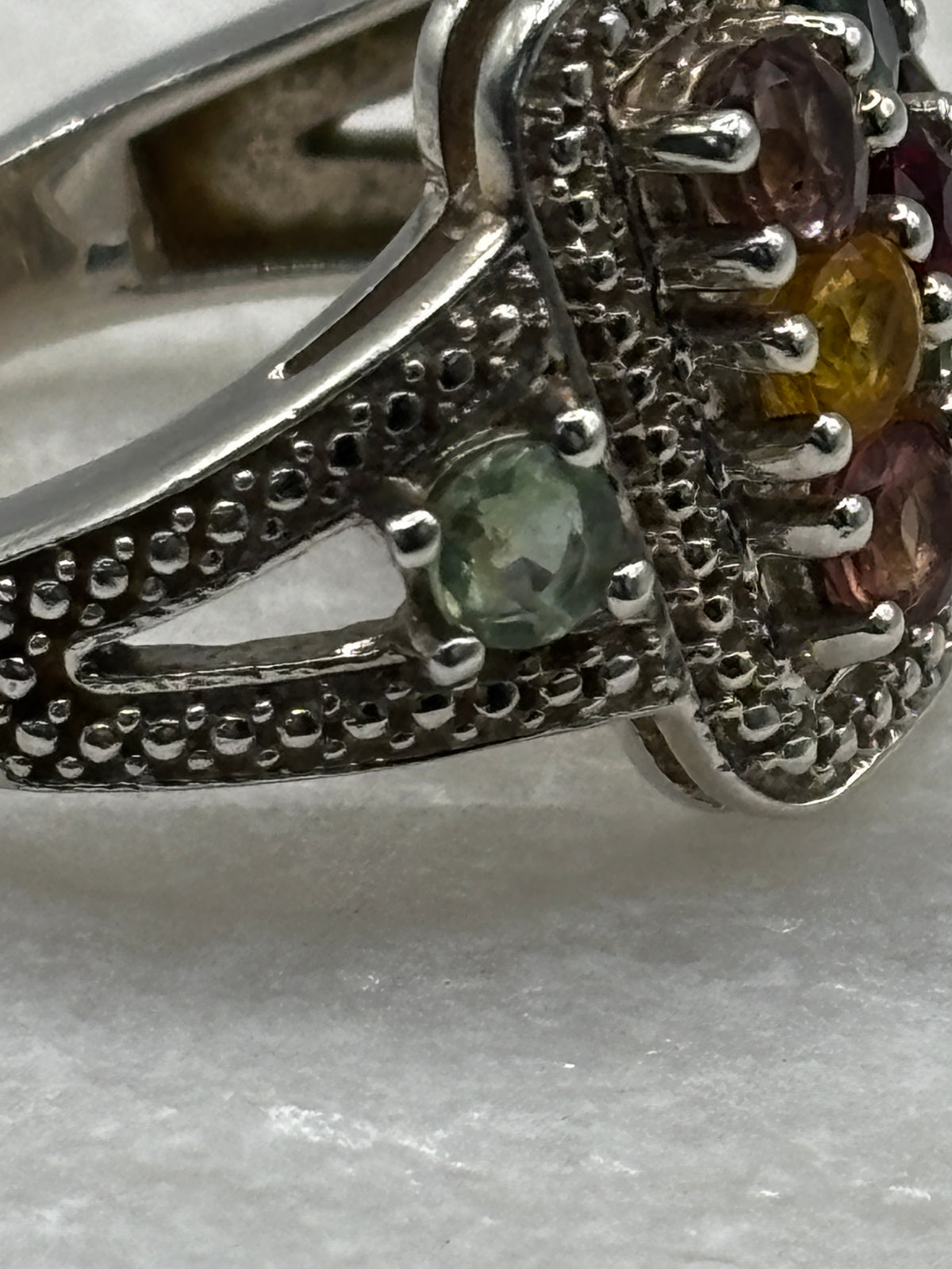 925 Sterling Silver Rainbow Sapphire Statement Ring - Size O