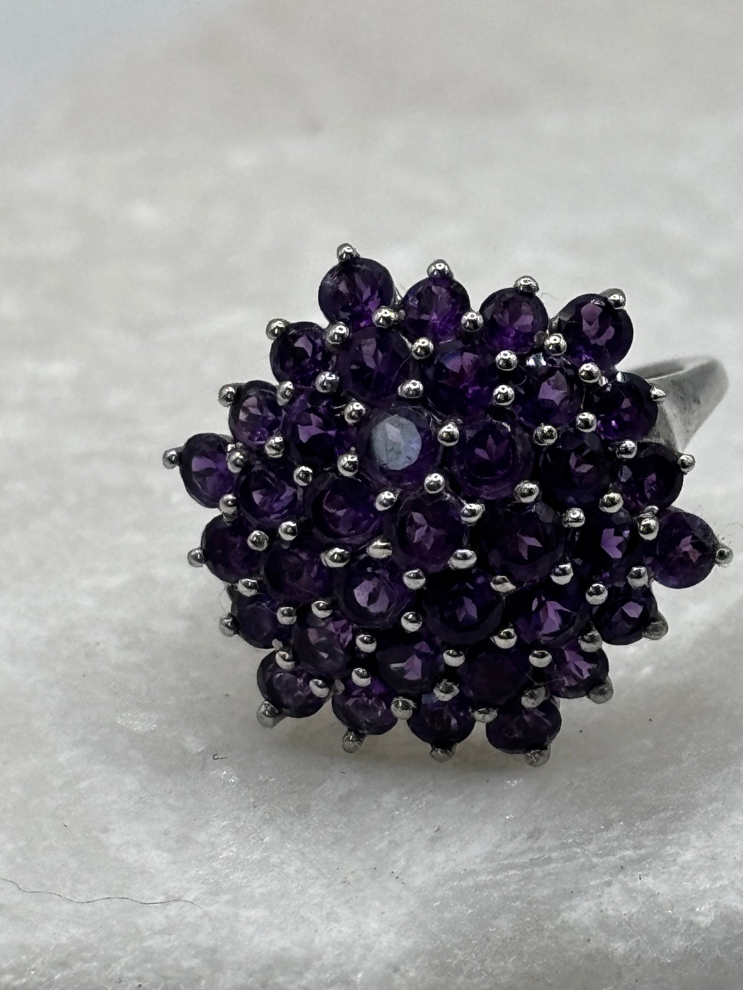 925 Sterling Silver Amethyst Cluster Ring - Size N