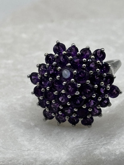 925 Sterling Silver Amethyst Cluster Ring - Size N