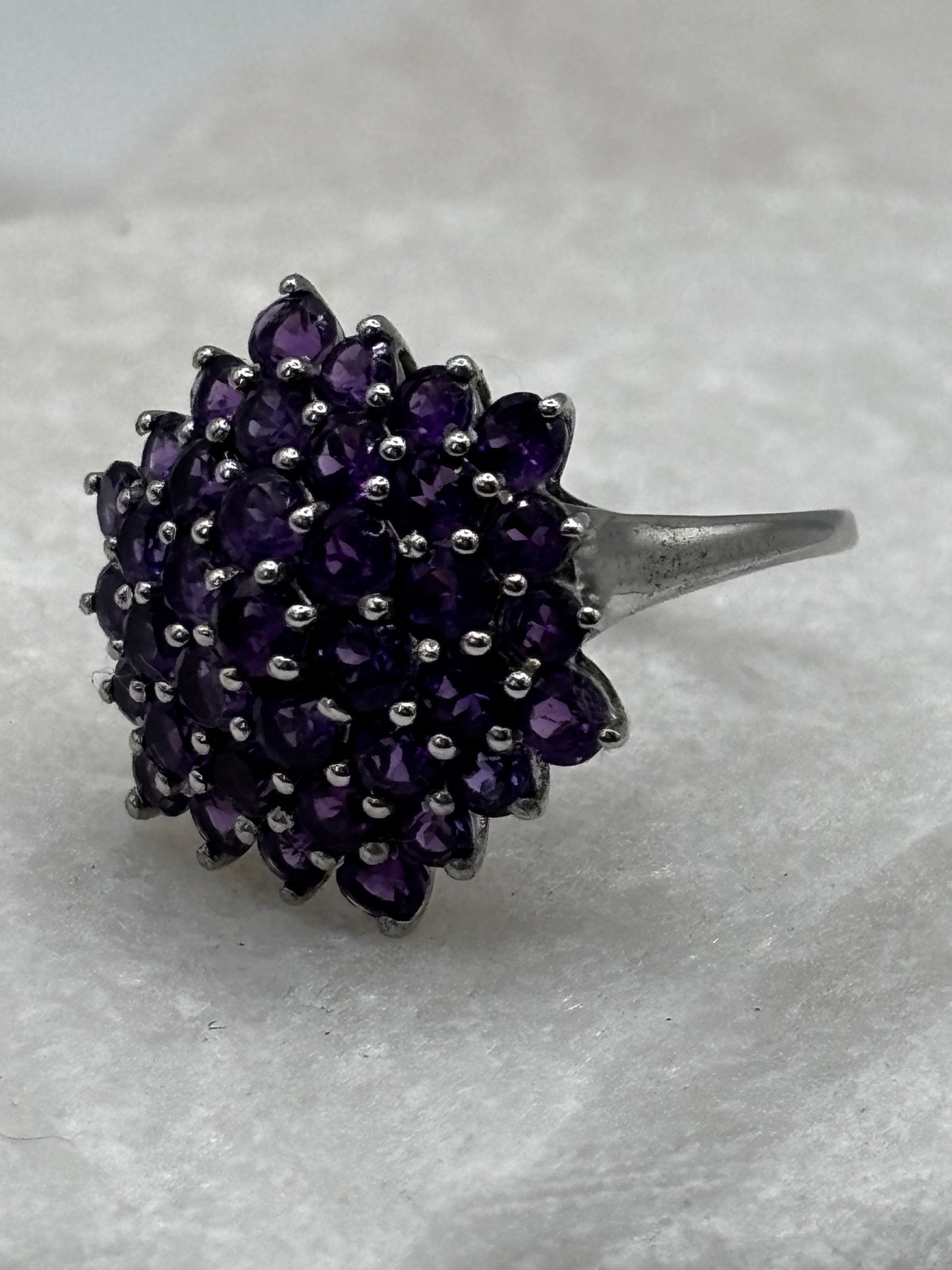 925 Sterling Silver Amethyst Cluster Ring - Size N