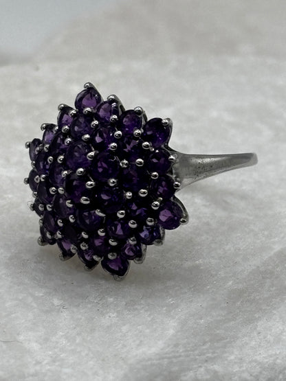 925 Sterling Silver Amethyst Cluster Ring - Size N