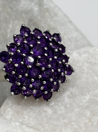 925 Sterling Silver Amethyst Cluster Ring - Size N