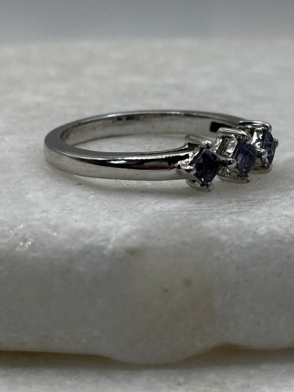 925 Sterling Silver Tanazanite Trilogy Ring - Size M