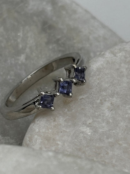 925 Sterling Silver Tanazanite Trilogy Ring - Size M