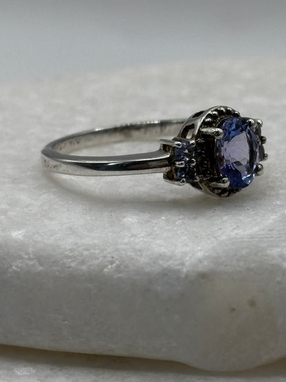 925 Sterling Silver Tanzanite Trilogy Style Ring - Size