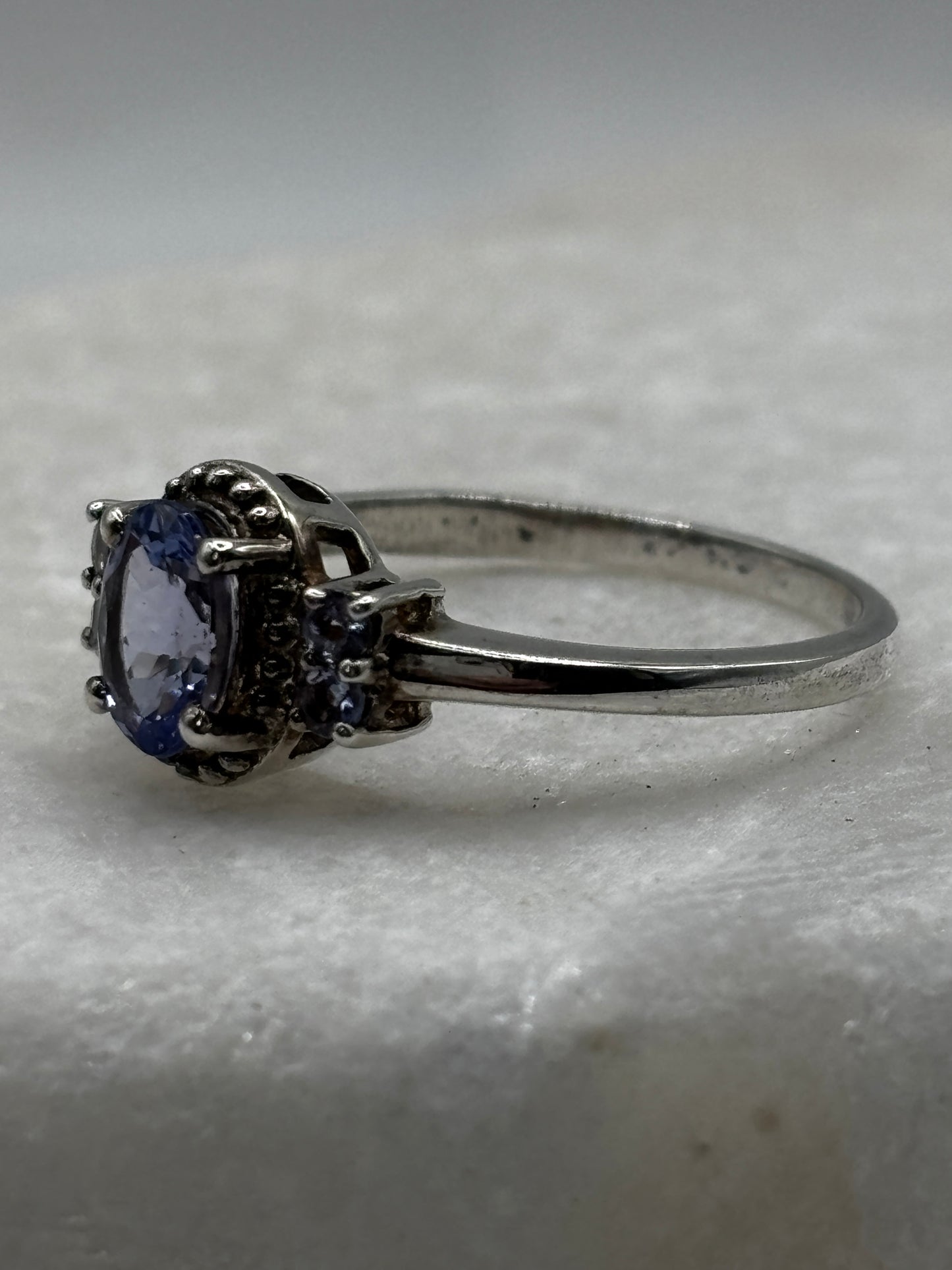 925 Sterling Silver Tanzanite Trilogy Style Ring - Size