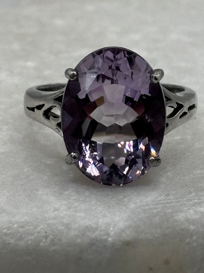 925 Sterling Silver Large Amethyst Solitaire Ring - Size Q.5