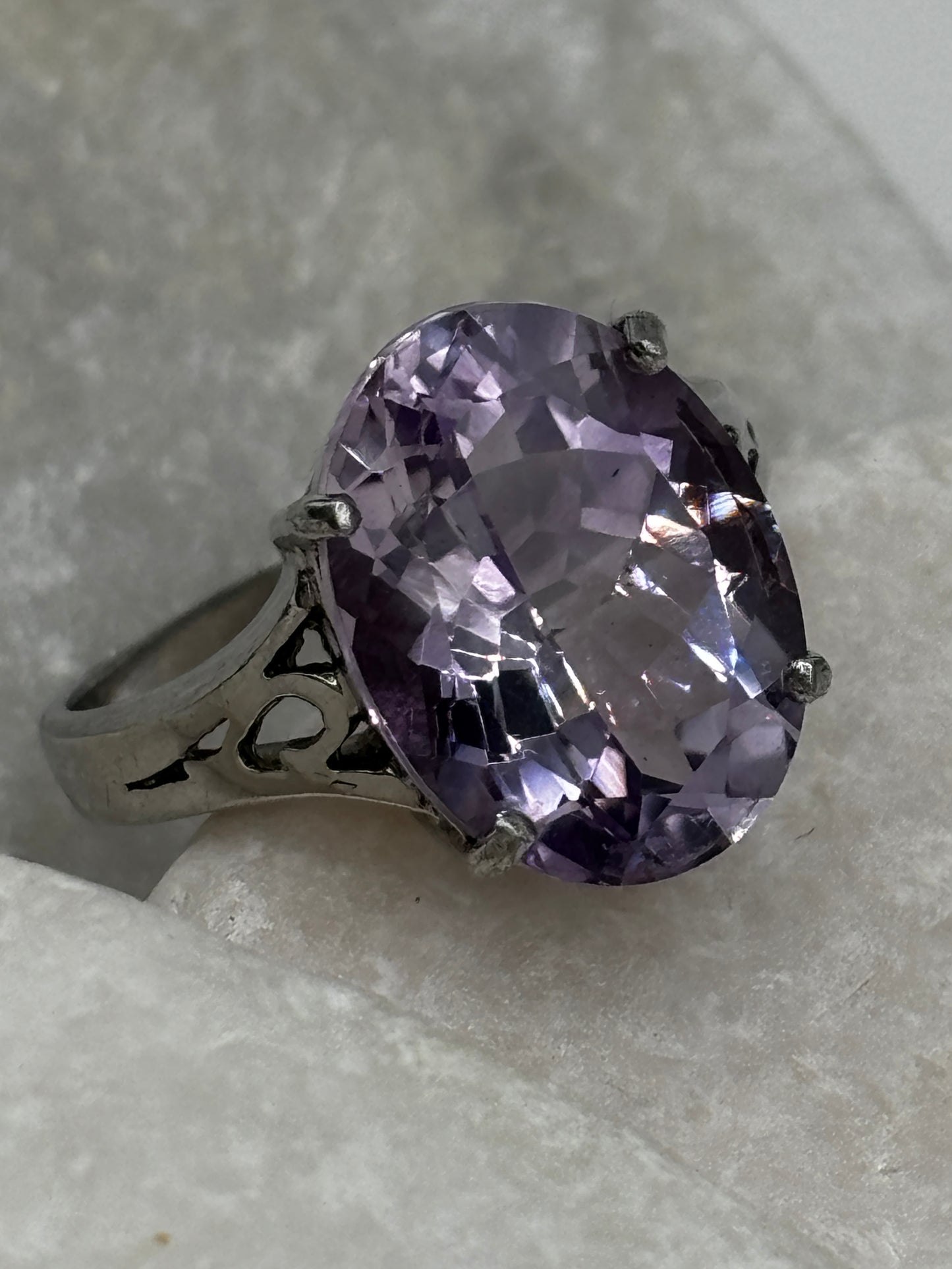 925 Sterling Silver Large Amethyst Solitaire Ring - Size Q.5
